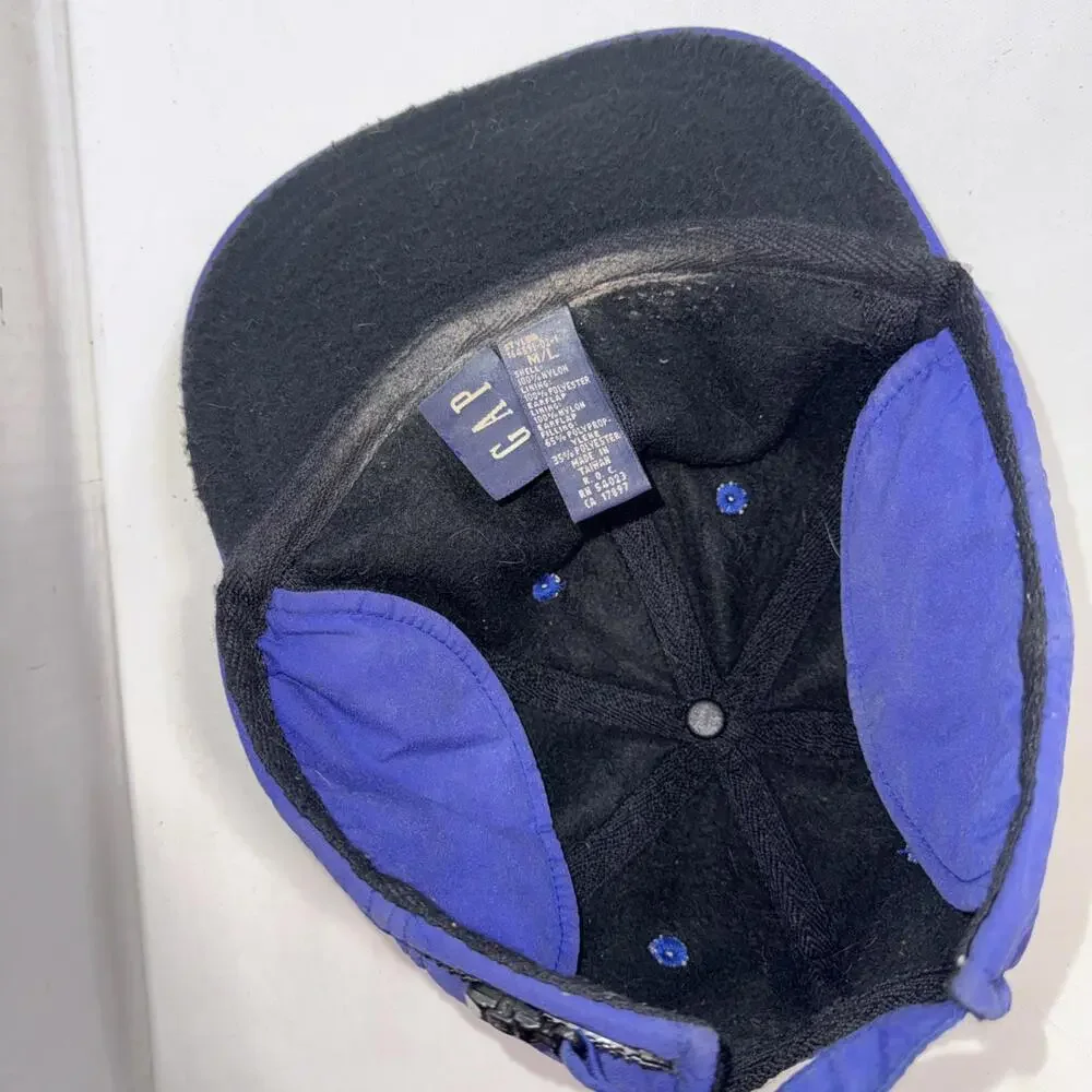 VINTAGE Gap Nylon‎ Blue Gorpcore Y2K 90s Lined Trapper Ear Warm Baseball Hat M/L